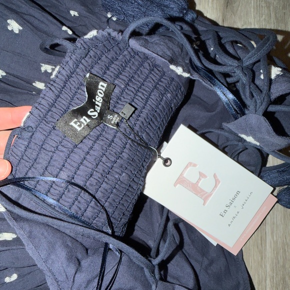 En Saison Nara cotton Embroidered tie strap midi dress - Picture 7 of 15